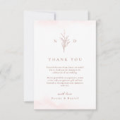 Carte De Remerciements Rose or simple botanique feuille monogramme mariag (Devant)