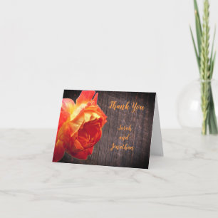 Carte De Remerciements Rose orange Barnwood Mariage personnalisé