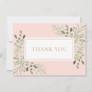 Carte De Remerciements Rose Pâle Élégant avec Verdure Baptême Christening