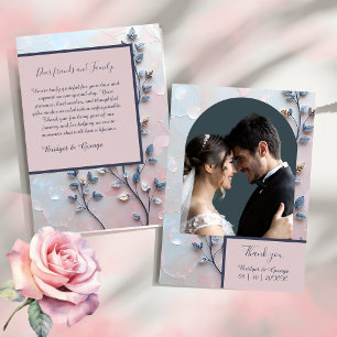 Carte De Remerciements rose pâle et tonalité perle mariage de la branche