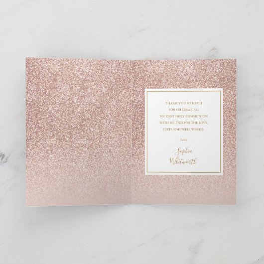 Carte De Remerciements Rose Parties scintillant d'or Première Sainte Comm (Intérieur)