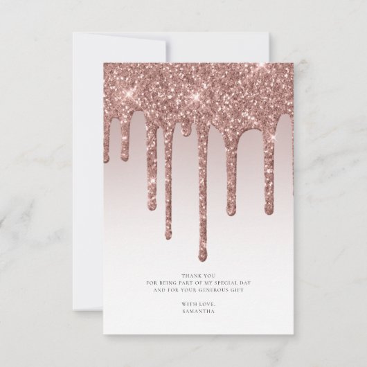 Carte De Remerciements Rose Parties scintillant or Drips Script Sweet 16 (Dos)