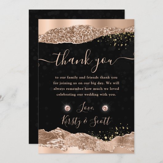 Carte De Remerciements Rose Parties scintillant or Glam Tears Edges Maria (Devant / Derrière)