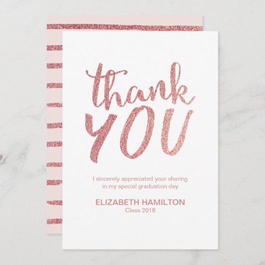 Carte De Remerciements Rose Parties scintillant or mignonne Script Gradua (Devant / Derrière)