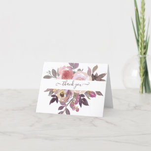 Carte De Remerciements Rose pastel et fleurs violettes personnalisées mer