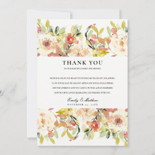 CARTE DE REMERCIEMENTS ROSE PÊCHE SUBTIL BLUSH À L'AQUARELLE FLEURALE MAR