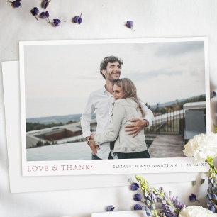 Carte De Remerciements Rose photo moderne simple Mariage or