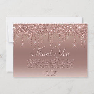 Carte De Remerciements Rose Poudré Élégant avec Gouttes de Paillettes pou