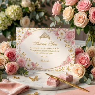 Carte De Remerciements Rose poudré Quinceañera Papillon doré