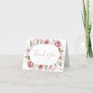 Carte De Remerciements Rose Poussiéreuse, Blush & Sage Aquarelle