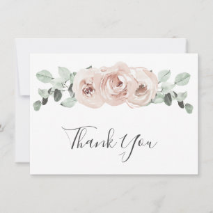 Carte De Remerciements Rose Poussiéreuse Fleurs Aquarelle Élégant Mariage