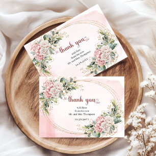 Carte De Remerciements Rose Poussiéreuse Florale Eucalyptus Mariage Remer