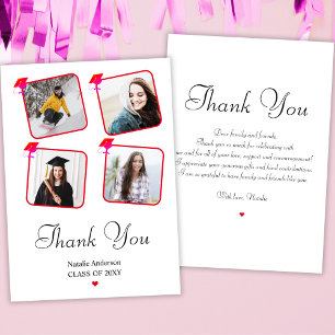 Carte De Remerciements Rose Red White Girl Simple Moderne Photo Graduatio