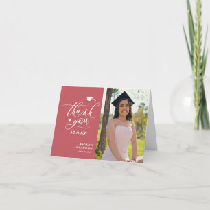 Carte De Remerciements Rose rose Élégant Script Photo Simple Graduation