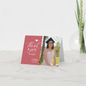 Carte De Remerciements Rose rose Élégant Script Photo Simple Graduation (Devant)