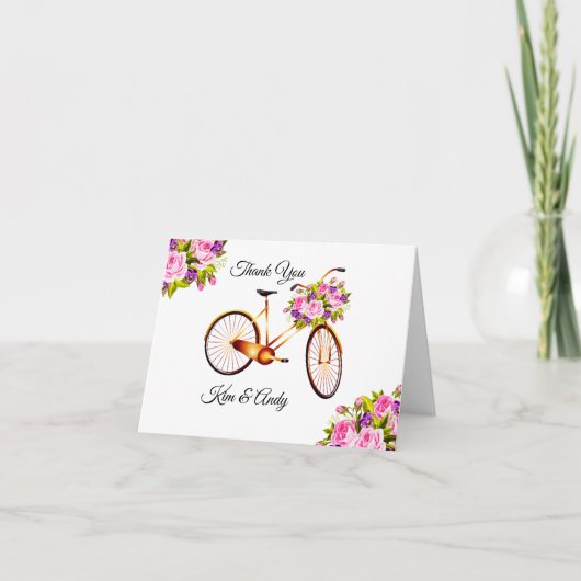Carte De Remerciements Rose rose sur bicyclette (Devant)