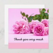 Carte de remerciements rose roses (Devant / Derrière)