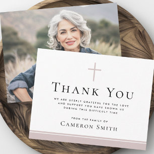 Carte De Remerciements Rose taupe cross funérailles sympathie photo