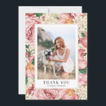 Carte De Remerciements Rose vintage et Hydrangea Graduation Photo<br><div class="desc">Envoyez un remerciement avec ce carte de remerciements de graduation photo personnalisable. Il présente un motif floral de pivoines roses et ivoire,  de roses et d'hortensias. Ces cartes de remerciement de graduation florale seront parfaites pour tout thème de graduation. Personnalisez en ajoutant vos photos préférées.</div>