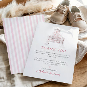 Carte De Remerciements Rose Vintage Toile de Jouy Fille Baby Shower