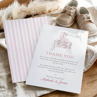 Carte De Remerciements Rose Vintage Toile de Jouy Fille Baby Shower