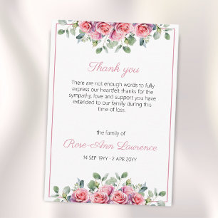 Carte De Remerciements Roses Aquarelles Eucalyptus Floral Funérailles