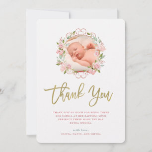 Carte De Remerciements Roses assez roses et baptême de photo du manuscrit