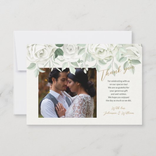 Carte de Remerciements Roses Blanches (Devant)