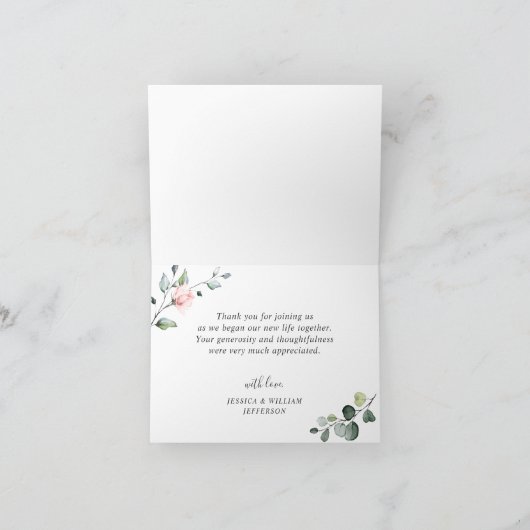 Carte De Remerciements Roses blanches blanches d'Eucalyptus simples et él (Intérieur)