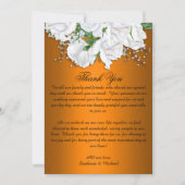 Carte De Remerciements Roses blanches et Mariage orange métallique (Devant)