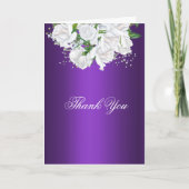 Carte De Remerciements Roses blanches et Mariage violet élégant (Devant)