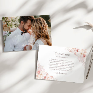 Carte De Remerciements Roses Blanches et Roses Pâle Couple Photo Mariage