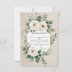 Carte De Remerciements Roses blanches et verdure élégante Rustique Boho M