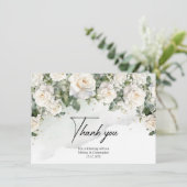 Carte De Remerciements Roses blanches et verdure et or de boho romantique (Debout devant)