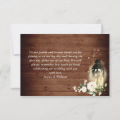 Carte De Remerciements Roses blanches Lanterne en bois rustique Photo (Dos)