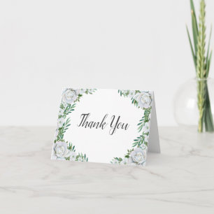 Carte De Remerciements Roses blanches Mariage de feuillage