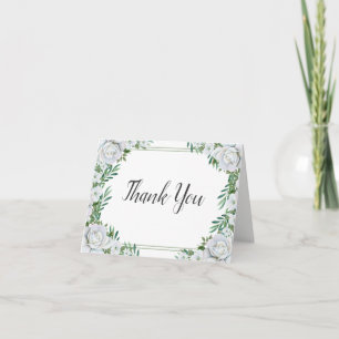 Carte De Remerciements Roses blanches Mariage de feuillage