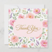 Carte De Remerciements  Roses Botaniques Rose Pink Script Or  (Devant)