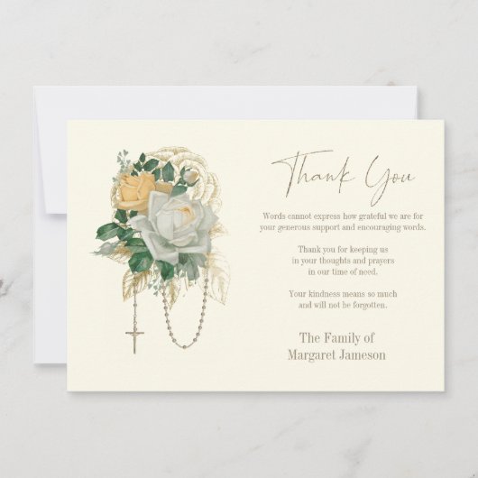 Carte De Remerciements Roses catholiques Rosary Condolence funèbre (Devant)