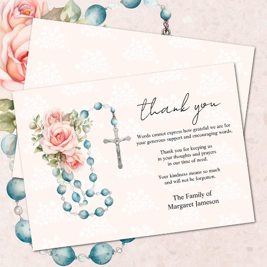 Carte De Remerciements Roses catholiques Rosary Condolence funèbre