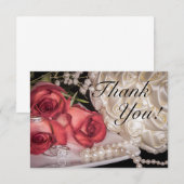 Carte De Remerciements roses de 2586 Mariages avec anneaux, perles (Devant / Derrière)