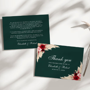 Carte De Remerciements Roses de mariage bordeaux vert émeraude