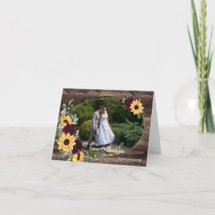 Carte De Remerciements Roses de tournesol Bois rustique Mariage Photo
