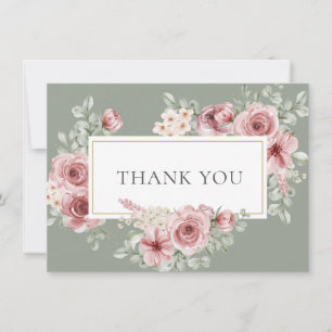 Carte De Remerciements Roses Floral Sage Vert Or Géométrique