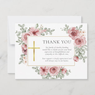 Carte De Remerciements Roses Florales Funérailles Chrétiennes