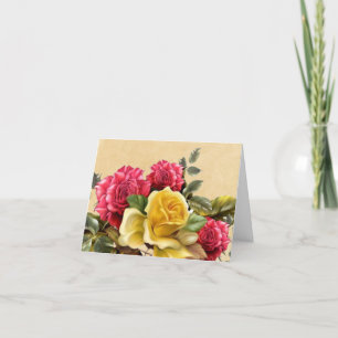 Carte De Remerciements Roses Florales Rouges et Jaunes Vintage