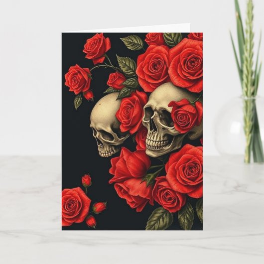 Carte De Remerciements Roses n Skulls Valentine Card (Devant)