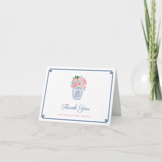 Carte De Remerciements Roses Préparatoires Pot à Gingembre Mariage Person (Devant)
