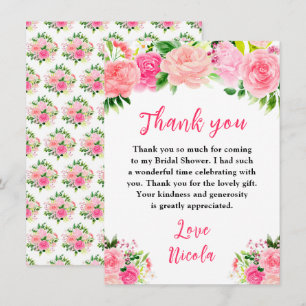 Carte De Remerciements Roses roses avec feuillage pour la douche de la ma
