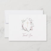 Carte De Remerciements Roses roses clair couronne catholique romain funér (Devant)